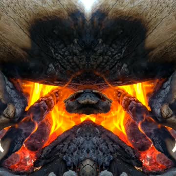 Symmetric Mirroring Effect of a Beach Fire. Relaxing Video Art.