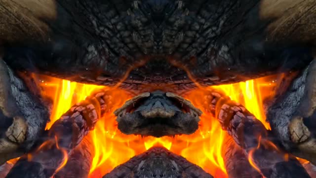 Symmetric Mirroring Effect of a Beach Fire. Relaxing Video Art.