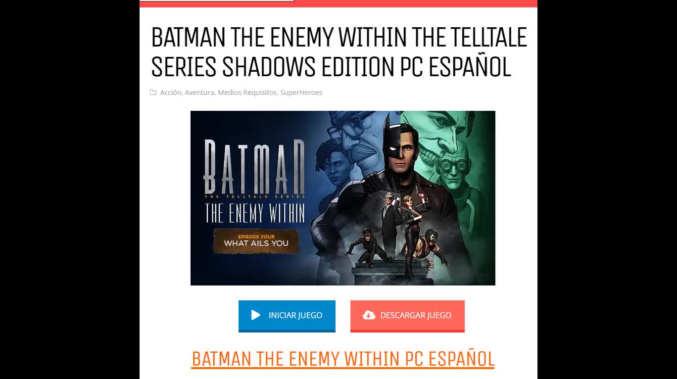 Batman The Enemy Within Episode 5 Same Stitch PC como descargarlo + link de descarga del juego