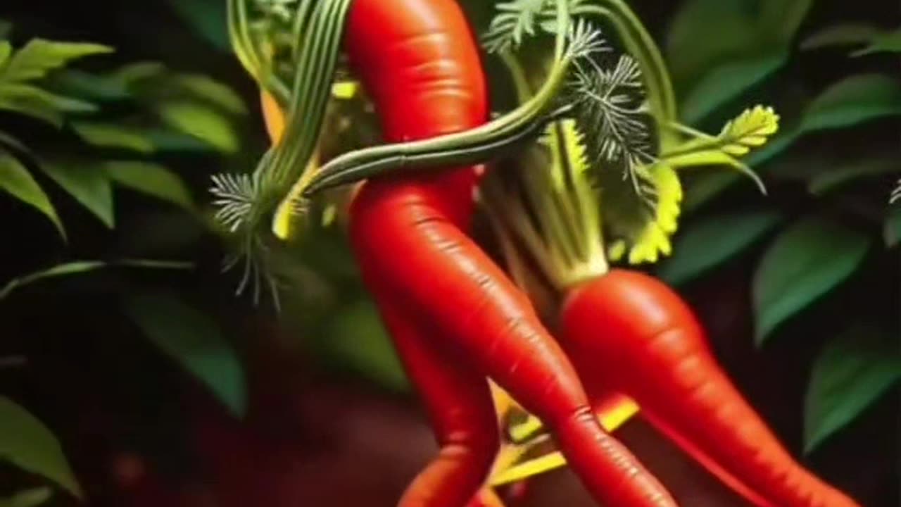 "Two carrots, one rhythm, endless fun! 🥕💃🕺#NatureGroove #CarrotDance #VeggieVibes #DancingInNature"