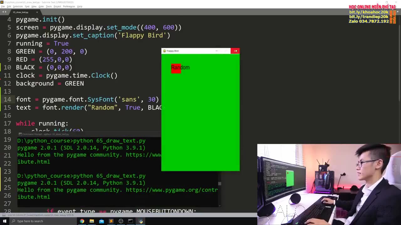 65. Vẽ text-Khóa học Lập trình Python- DLTT- Làm GUI với Pygame-P11