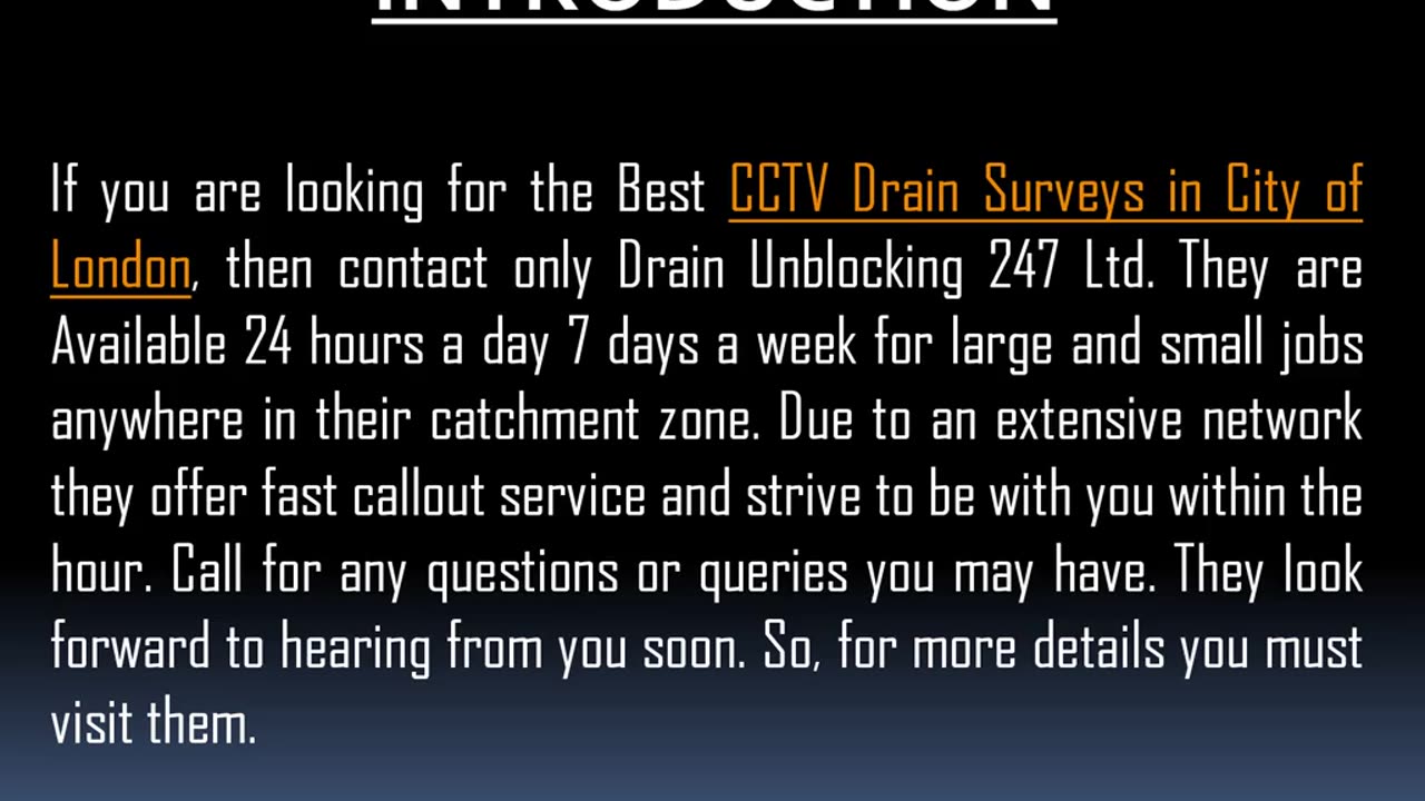 One of the Best CCTV Drain Surveys in City of London