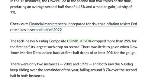 The Dow just booked its worst first half since 1962. What history says about the path ahead. - MW