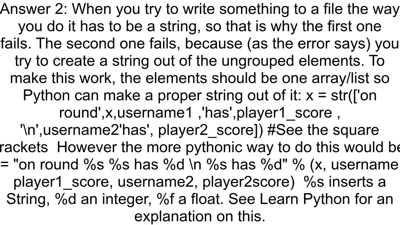 Getting quotTypeError write argument must be str not tuplequot when writing to a file
