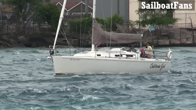 California Girl Sailboat Cruising Down St Clair River In Great Lakes
