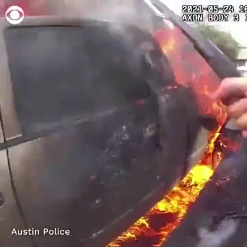 Police Save Unconscious Man from a Truck Engulfed in Flames - Seconds Before Vehicle Explodes