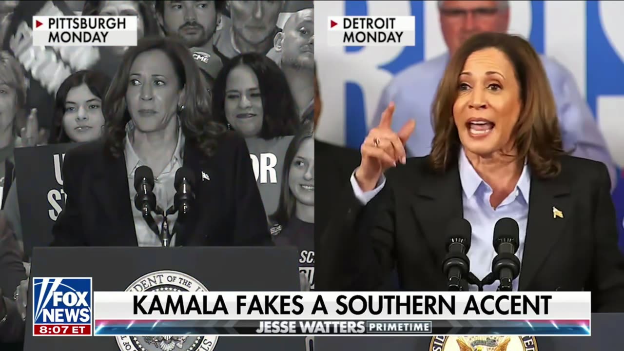 Side By Side of Kamala Harris Using Her Fake Accent [Both From The Same Day]