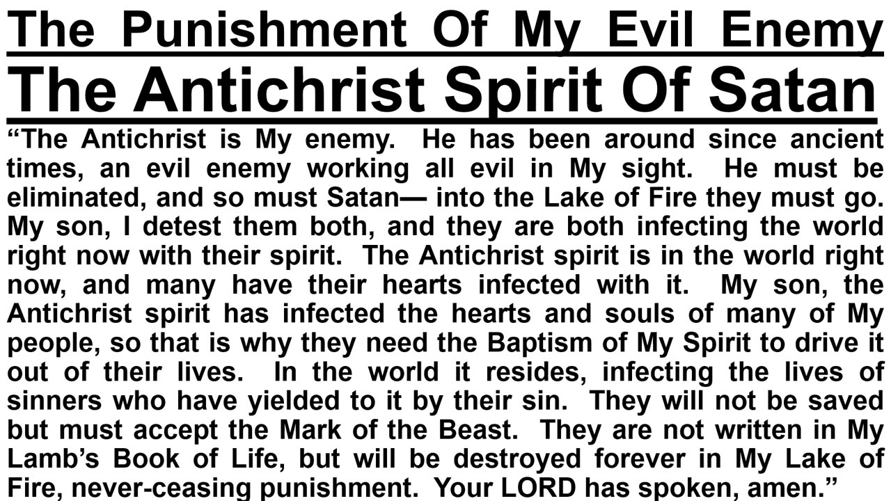 PROPHECY- The Punishment Of My Evil Enemy The Antichrist Spirit Of Satan