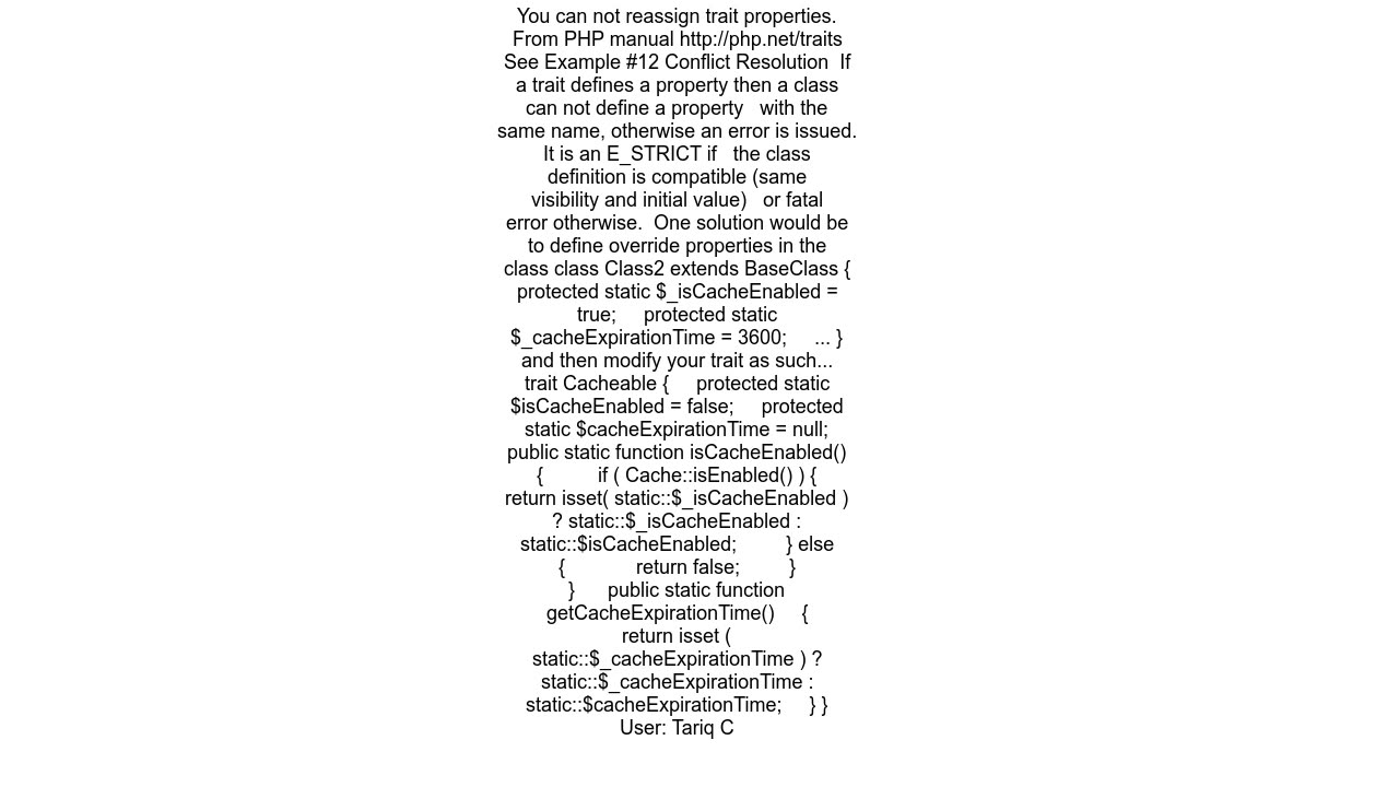 PHP traits - change value of static property in inherited class