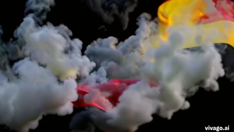 Billowing german flag color smoke on a dark background