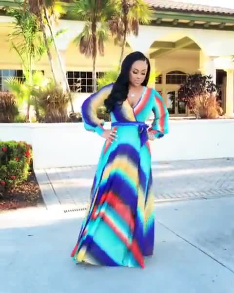 New chiffon print plus size dress S-5XL women long sleeve dress V-neck casual loose dress