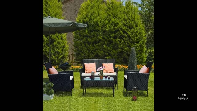 Bigzzia Rattan Garden Furniture Set, 4 Piece Patio Rattan Furniture Sofa Weaving Wicker