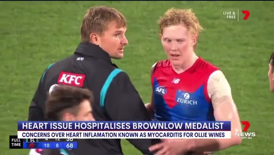 AFL footballer Ollie Wines has myocarditis requiring hospital admission