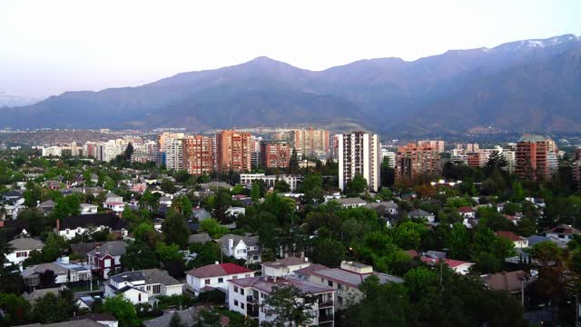 Evening falls at Las Condes city in Santiago, Chile