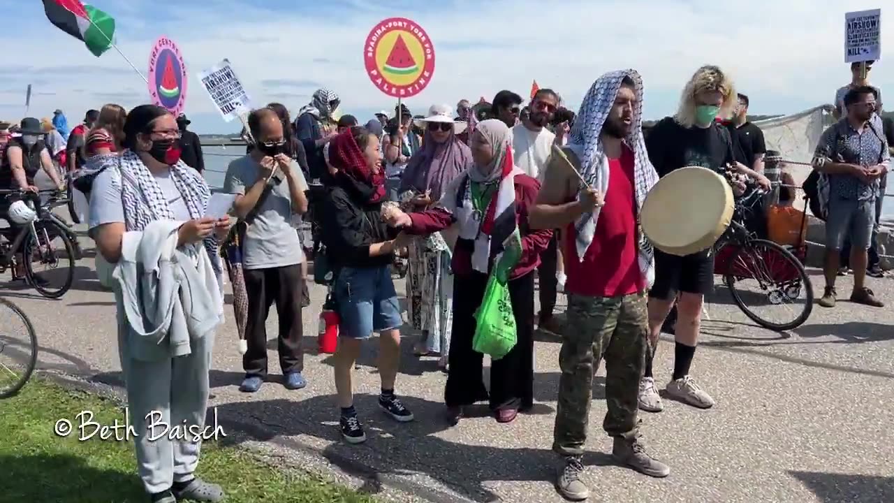 Pro-Palestinian protesters chant “If we don’t get no justice, then you don’t get no peace!”