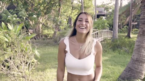 Happy woman walking in nature