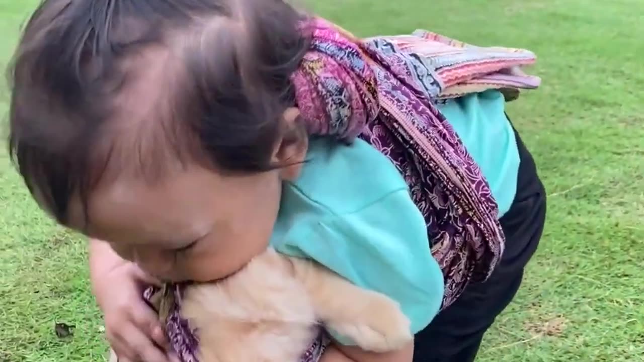 Toddler Has Unique Way Of Carrying Kitten Around