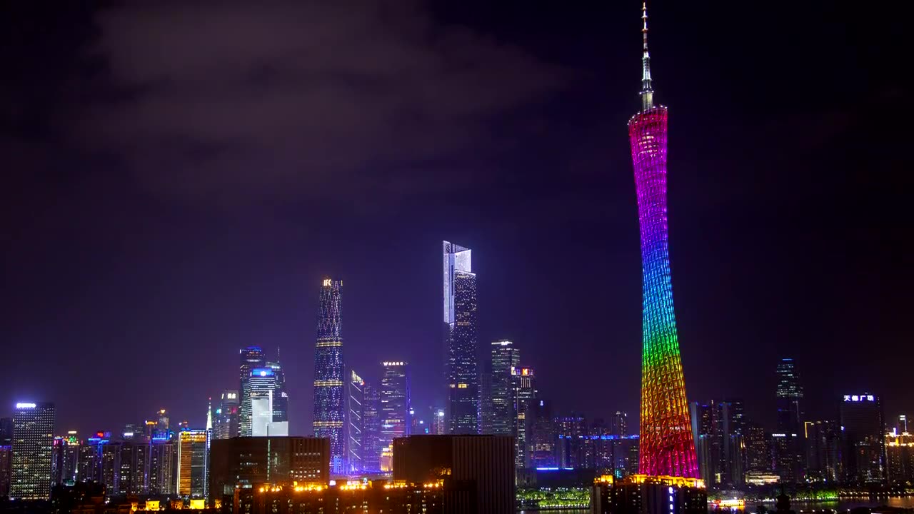 Illuminated Guangzhou TV tower at night