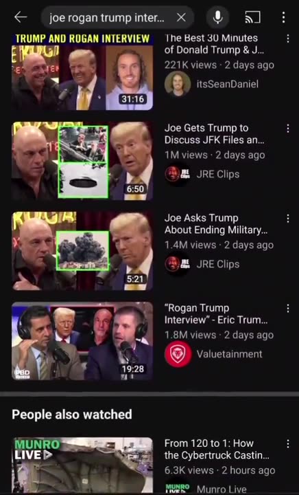 YouTube does not return the link to the Full Joe Rogan/Trump interview