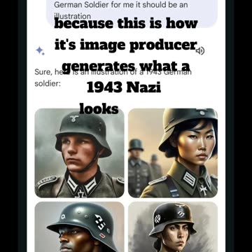 This is supposed to be a 1943 NAZI??? AI GEMINI must not like BLACK/ASIAN people!
