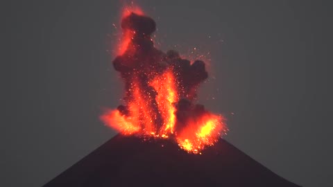 Volcano Eruption with Lightning Captured In Indonesia