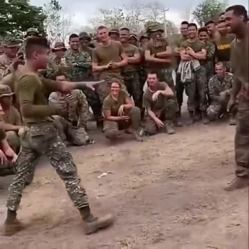Friendly Knife Fighting Between Philippine Marine And USMC