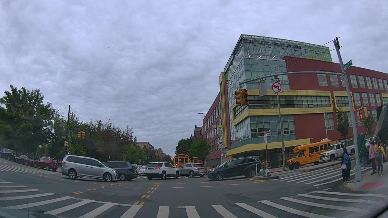 School bus blocks traffic