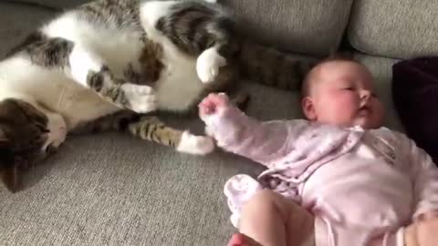 Aww how cute These two are 😍 Cat and Baby Love 😍