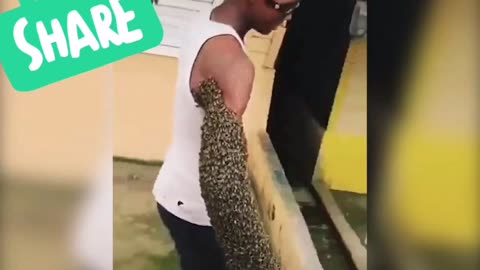 Man with bees walking.. OMG!!!