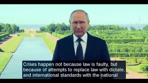 Vladimir Putin: "...will continue to create a more democratic and just world." (Russia v. Ukraine)