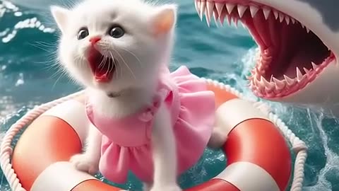 Daddy Fights Shark to Save a Kitten #ai #cat #catlover #story #cutecat #cute#cat #cute