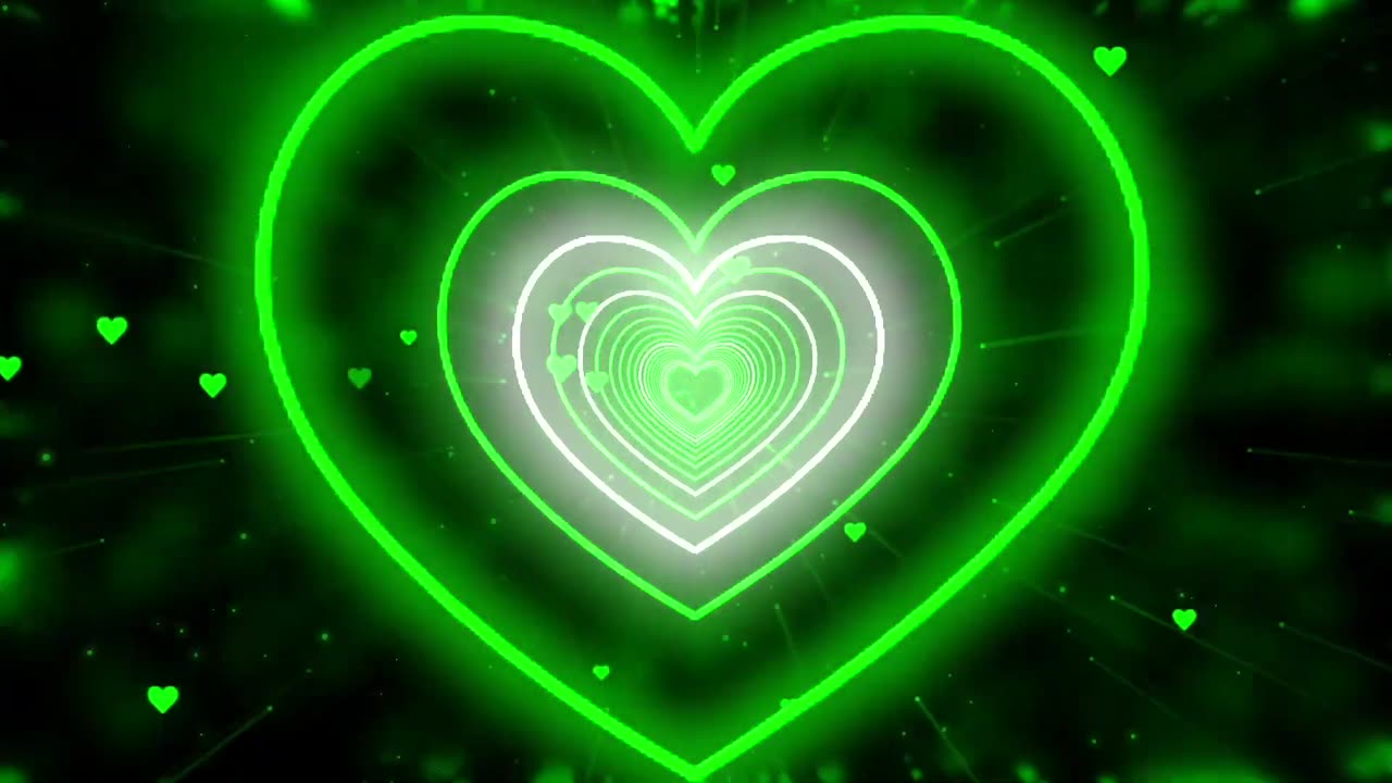 941. Heart Tunnel💚Green Heart Background Neon Heart Heart