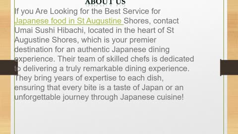 Best Service for Japanese food in St Augustine Shores