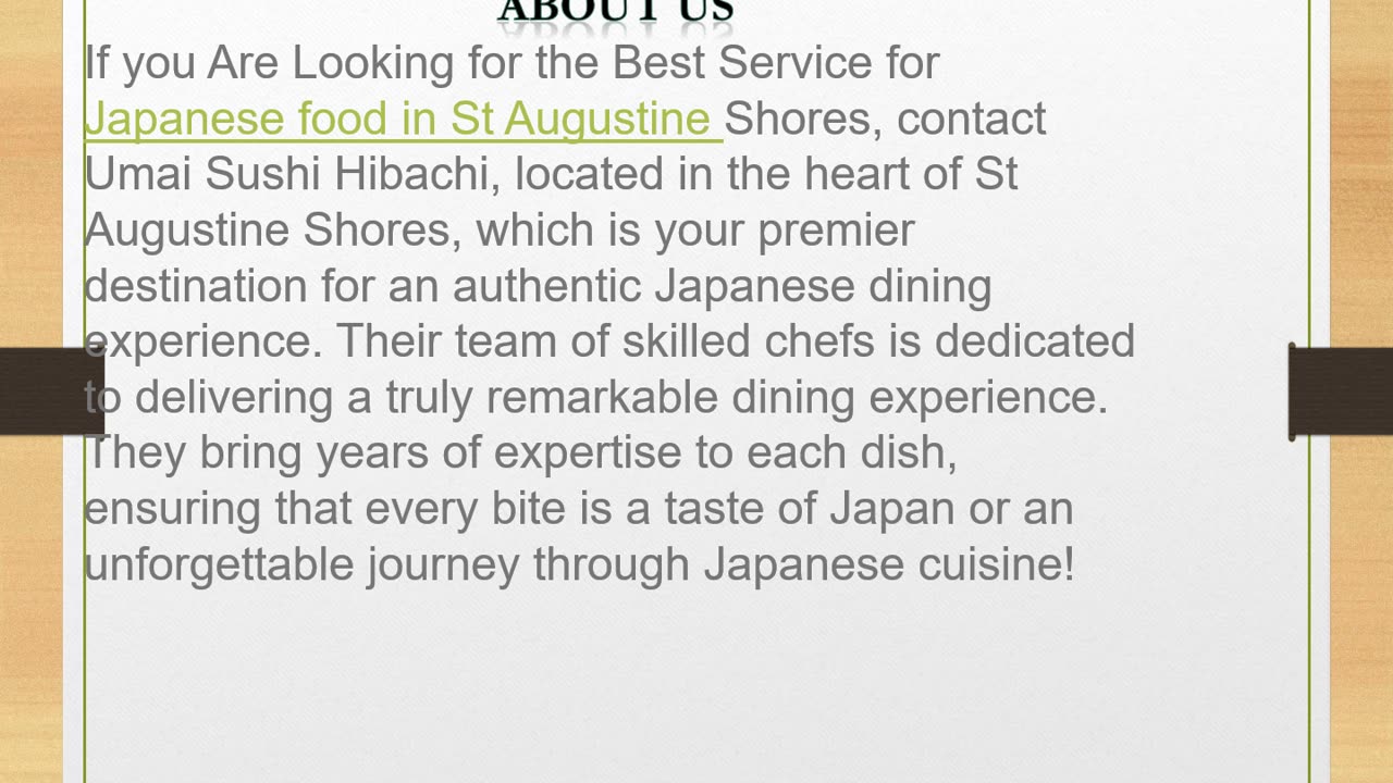 Best Service for Japanese food in St Augustine Shores