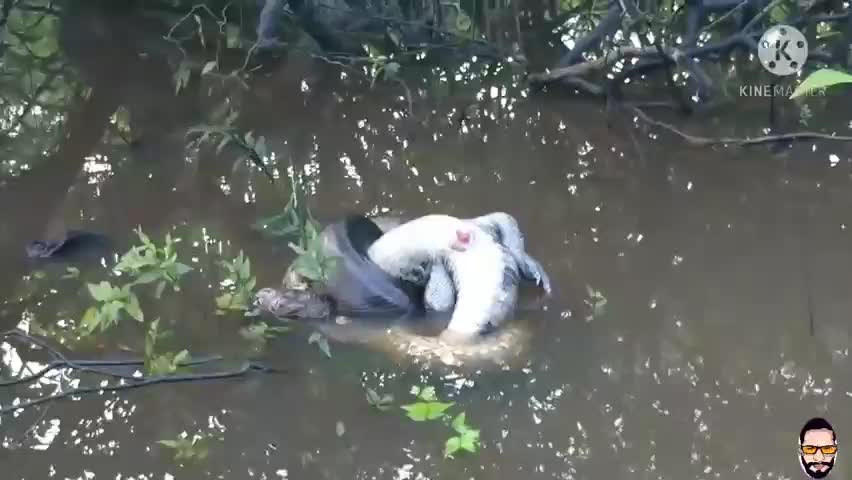 Anaconda made crocodile bones crushed, swallowed alive, stomach hunger