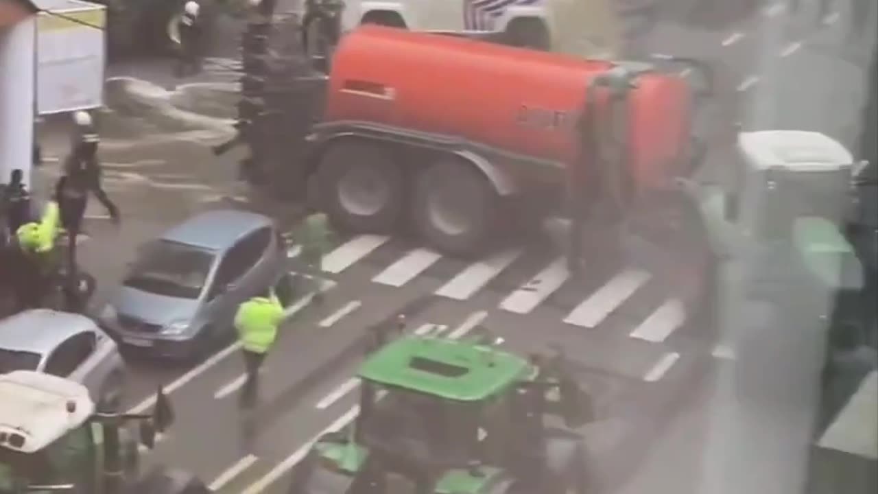 Farmers enter the European quarter in Brussels as European agriculture ministers gather for summit.