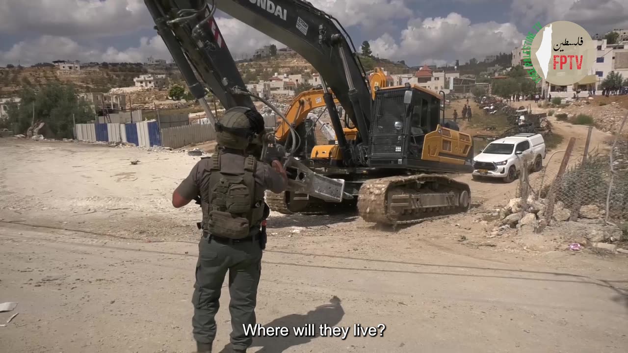 Zionists demolish a home in Ithna village north of Hebron, Sep 23, 2024