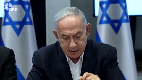 Prime Minister Benjamin Netanyahu at the beginning of the cabinet meeting, in Kirya in Tel Aviv