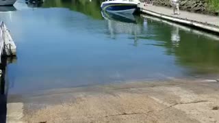 BOAT DRIVES ONTO LAND!