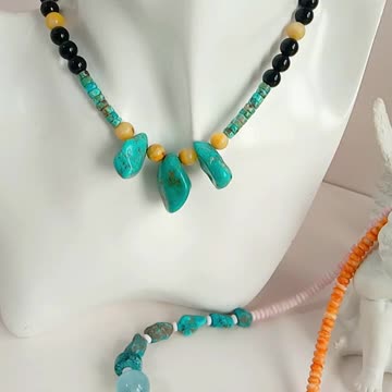 Natural turquoise pretty bumble bee high quality Gemstone black onyx necklace jewelry 06