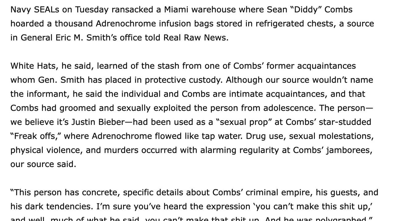 NAVY SEALs Find and Trash Sean “Diddy” Combs’ Adrenochrome Stockpile | Real Raw News