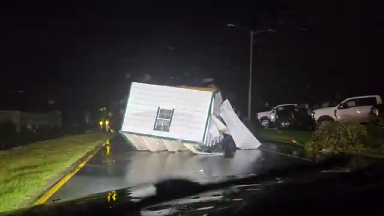 Hurricane Helene - A shed come flying across US 98