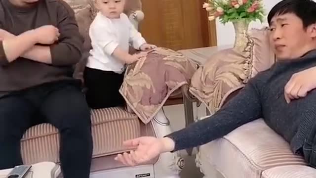 Chinese dad and cute son funny video