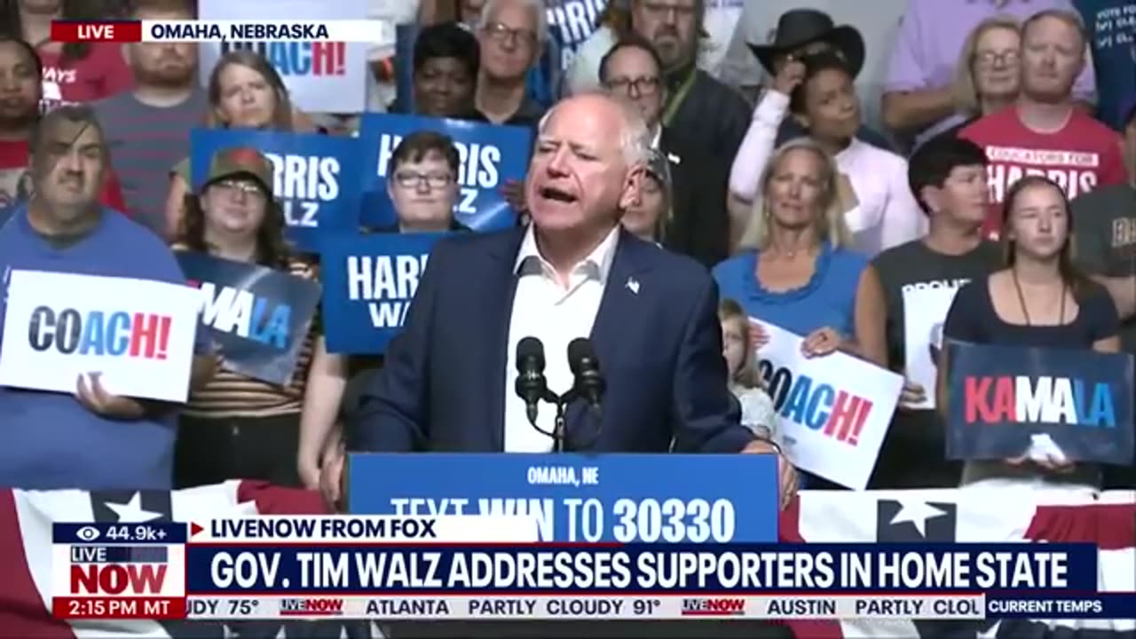 Tim Walz speaks at rally in home state of Nebraska | LiveNOW from FOX