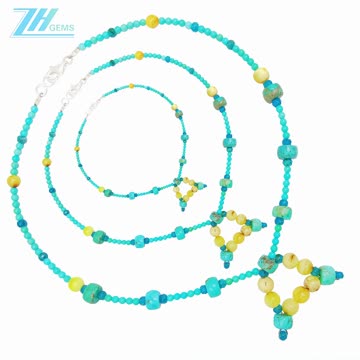 Natural turquoise smooth beads and amber beads with faceted Apatite beautiful03