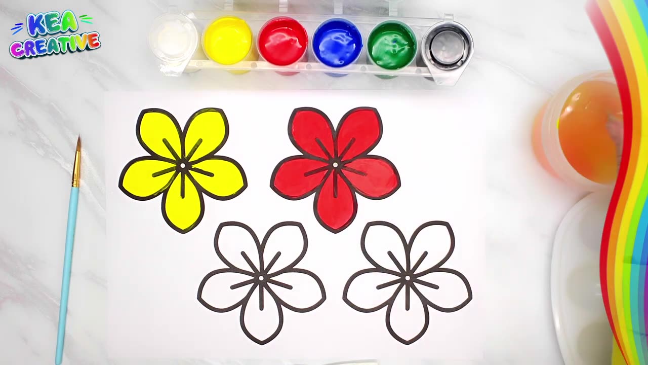 Flower Painting and Coloring - How to coloring - @KeaCreative2 for Kids & Toddlers