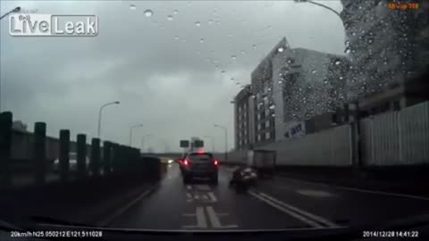 Police Bike Rear Ended by Truck!