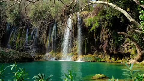 Mountain and waterfall at a glance