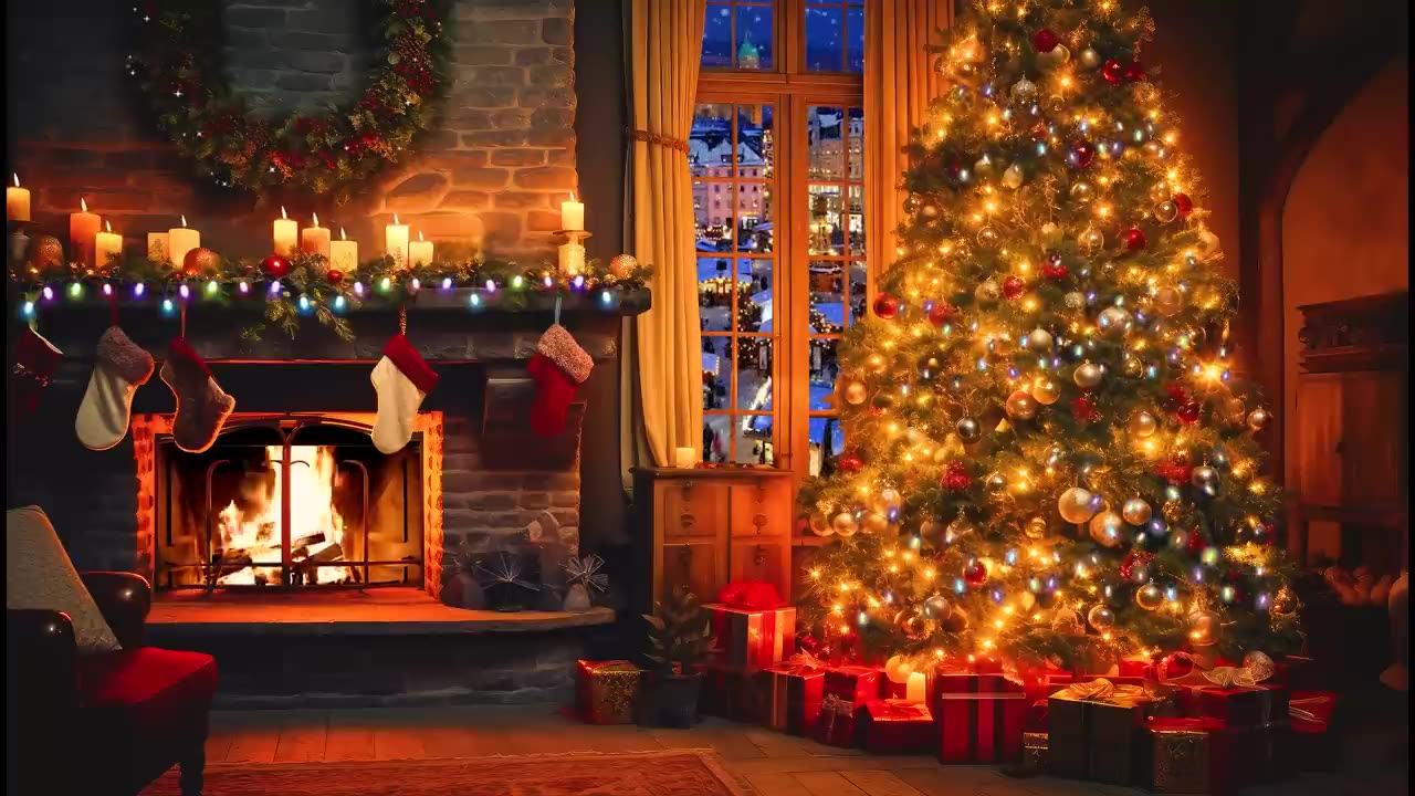 Christmas Fireplace Music 3 Hours