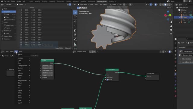Different processes for making procedural cupcakes in Blender, step seven.